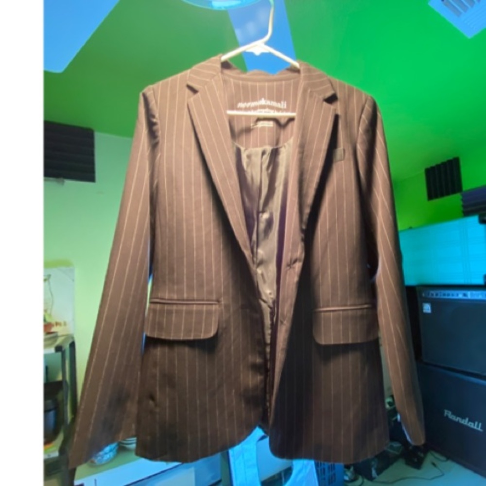NormaKamali Blazer - Black with Thin White Vertical Lines
